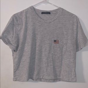 BRANDYMELVILLE cropped t-shirt w/ 🇺🇸 on pocket
